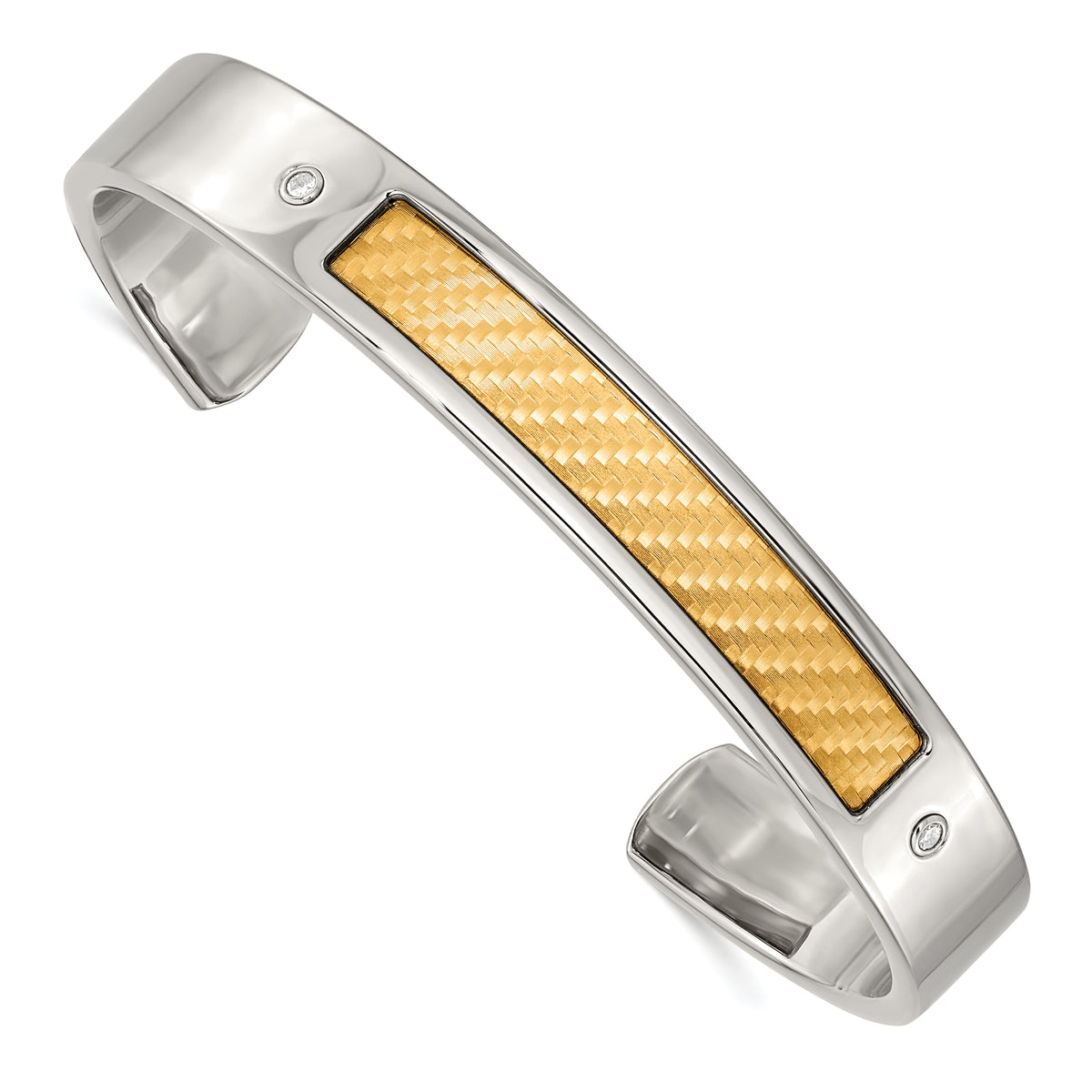 Chisel Stainless Steel with 18k Gold Accent Polished and Textured with 1/20 carat Diamond Cuff Bangle