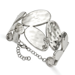 Stainless Steel Polished & Hammered w/1.5in ext. Bangle Bracelet