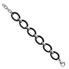 Stainless Steel Polished w/Black Ceramic w/1in ext. 7in Bracelet