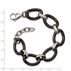 Stainless Steel Polished w/Black Ceramic w/1in ext. 7in Bracelet