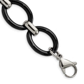 Stainless Steel Polished w/Black Ceramic w/1in ext. 7in Bracelet
