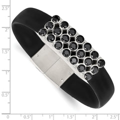 Stainless Steel Polished Black Rubber w/Black CZ 8in Bracelet