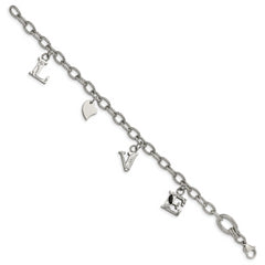 Stainless Steel Polished and Textured LOVE Charm 8.25in Bracelet