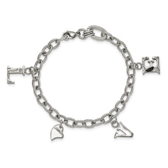 Stainless Steel Polished and Textured LOVE Charm 8.25in Bracelet
