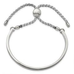Chisel Stainless Steel Polished Bar Adjustable Fabric Cord Bangle Bracelet - Up to 9