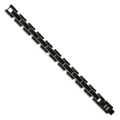 Chisel Stainless Steel Polished Black IP-plated with Solid Black Carbon Fiber 8.5 inch Link Bracelet