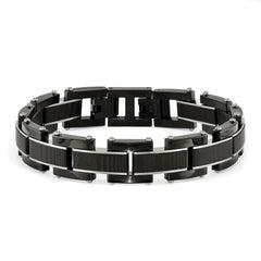Chisel Stainless Steel Polished Black IP-plated with Solid Black Carbon Fiber 8.5 inch Link Bracelet