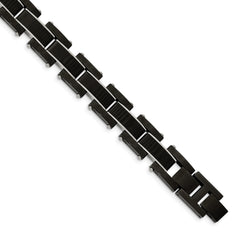 Chisel Stainless Steel Polished Black IP-plated with Solid Black Carbon Fiber 8.5 inch Link Bracelet
