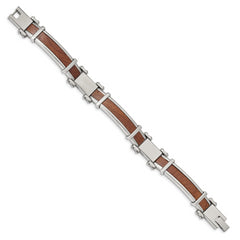 Chisel Stainless Steel Polished with Wood Inlay 8.25 inch Link Bracelet