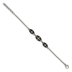 Stainless Steel Polished Black IP-plated 7in w/1in ext. Cross Bracelet
