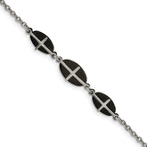 Stainless Steel Polished Black IP-plated 7in w/1in ext. Cross Bracelet