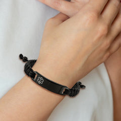 Chisel Stainless Steel Polished Black IP-plated with White Enamel Black Nylon Adjustable Medical ID Bracelet - 7.5 to 9.5