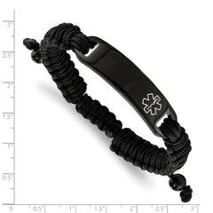 Chisel Stainless Steel Polished Black IP-plated with White Enamel Black Nylon Adjustable Medical ID Bracelet - 7.5 to 9.5