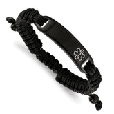 Chisel Stainless Steel Polished Black IP-plated with White Enamel Black Nylon Adjustable Medical ID Bracelet