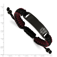 Chisel Stainless Steel Polished Black IP-plated with White Enamel Black and Red Nylon Adjustable Medical ID Bracelet - 7.25 to 9.5