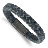 Chisel Stainless Steel Brushed Grey Braided Leather 8.5 inch Bracelet