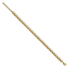Chisel Stainless Steel Polished Yellow IP-plated Round CZ Link 7 inch Bracelet with 1 inch Extension