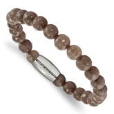 Chisel Stainless Steel Polished 8mm Brown Jade Beaded Stretch Bracelet