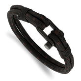 Chisel Stainless Steel Polished Black IP-plated Black Woven Nylon and Cotton 8.5 inch Bracelet