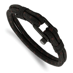 Chisel Stainless Steel Polished Black IP-plated Black Woven Nylon and Cotton 8.5 inch Bracelet