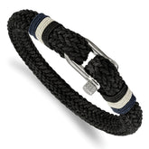 Chisel Stainless Steel Polished Woven Black Cotton 8.5 inch Bracelet