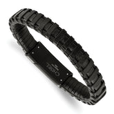 Chisel Stainless Steel Polished Black IP-plated Cable and Black Leather 8.5 inch Bracelet