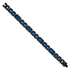 Chisel Stainless Steel Brushed and Polished Black and Blue IP-plated 8.75 inch Open Link Bracelet