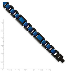 Chisel Stainless Steel Brushed and Polished Black and Blue IP-plated 8.75 inch Open Link Bracelet
