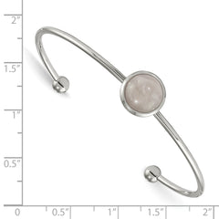 Chisel Stainless Steel Polished with Rose Quartz Cuff Bangle
