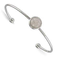 Chisel Stainless Steel Polished with Rose Quartz Cuff Bangle