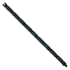 Chisel Stainless Steel Brushed and Polished Black and Blue IP-plated 8.5 inch Link Bracelet