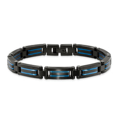 Chisel Stainless Steel Brushed and Polished Black and Blue IP-plated 8.5 inch Link Bracelet