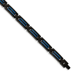 Chisel Stainless Steel Brushed and Polished Black and Blue IP-plated 8.5 inch Link Bracelet