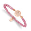 Chisel Stainless Steel Polished Rose IP-plated Tree of Life 4mm Red Jade Beaded Stretch Bracelet