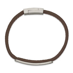 Chisel Stainless Steel Brushed Brown Leather 8.25 inch ID Bracelet