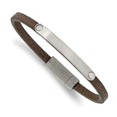 Chisel Stainless Steel Brushed Brown Leather 8.25 inch ID Bracelet
