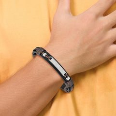 Chisel Stainless Steel Polished Black and Brown Leather 8.25 inch ID Bracelet