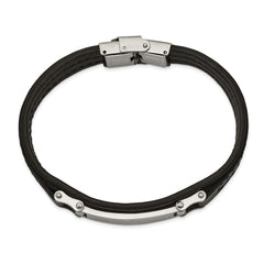Chisel Stainless Steel Polished Black Leather 8.25 inch ID Bracelet