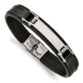 Chisel Stainless Steel Polished Black Leather 8.25 inch ID Bracelet