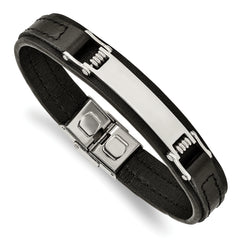 Chisel Stainless Steel Polished Black Leather 8.25 inch ID Bracelet