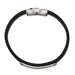 Chisel Stainless Steel Polished Black Leather 8.5 inch ID Bracelet