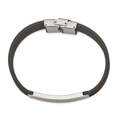 Chisel Stainless Steel Polished Brown Leather 8.25 inch ID Bracelet