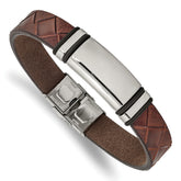 Chisel Stainless Steel Polished Brown Faux Leather with Black Rubber 8.25 inch ID Bracelet