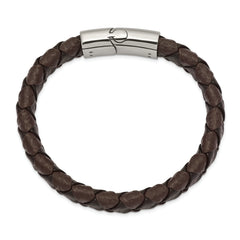 Chisel Stainless Steel Polished Black and Brown Textured Leather 8 inch Bracelet