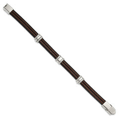 Chisel Stainless Steel Polished Black and Brown Leather 8.25 inch Bracelet