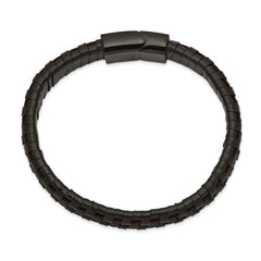 Chisel Stainless Steel Polished Black IP-plated Black and Brown Leather 8.25 inch Bracelet