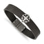 Chisel Stainless Steel Brushed Antiqued White Bronze-plated Compass Black Leather 8.25 inch Bracelet