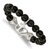 Chisel Stainless Steel Brushed Anchor Black Agate Beaded 8 inch Bracelet