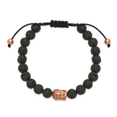 Chisel Stainless Steel Antiqued and Polished Rose IP-plated Buddha Lava Stone Black Macrame Adjustable Bracelet - 7 to 11