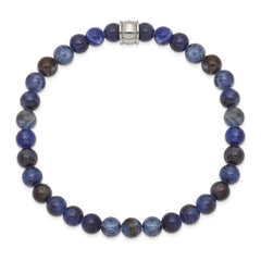 Chisel Stainless Steel Polished 6mm Blue Sodalite Beaded Stretch Bracelet